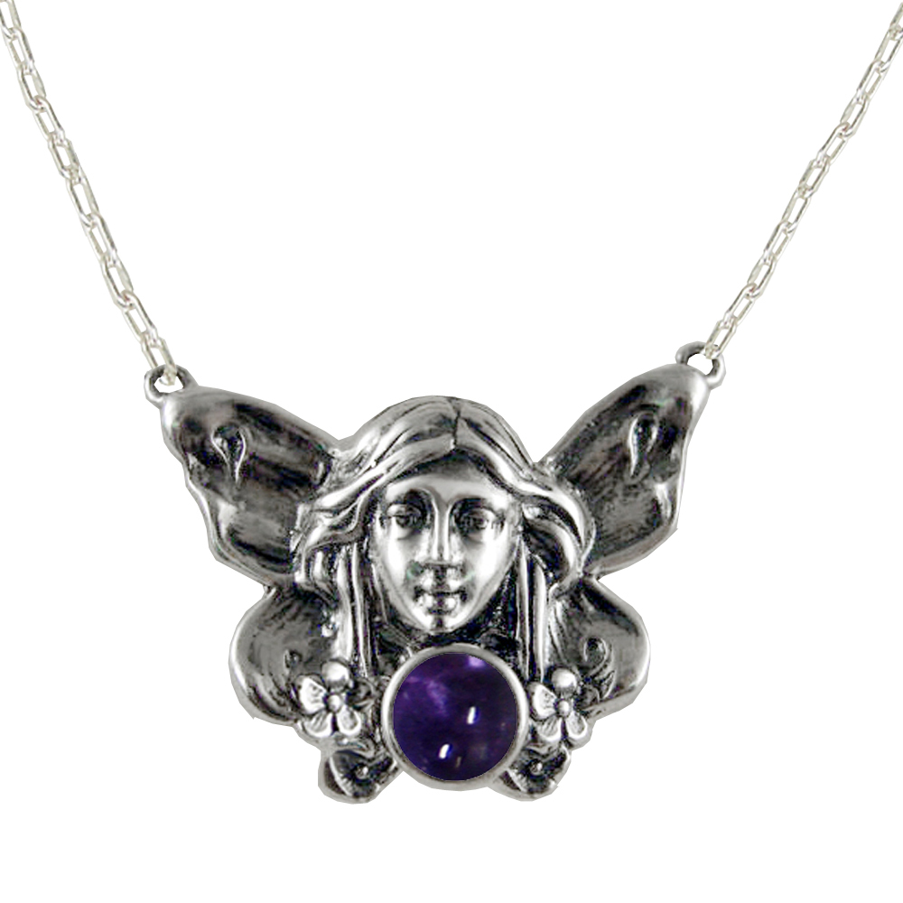 Sterling Silver Winged Fairy Aromatherapy Pendant Necklace With Iolite